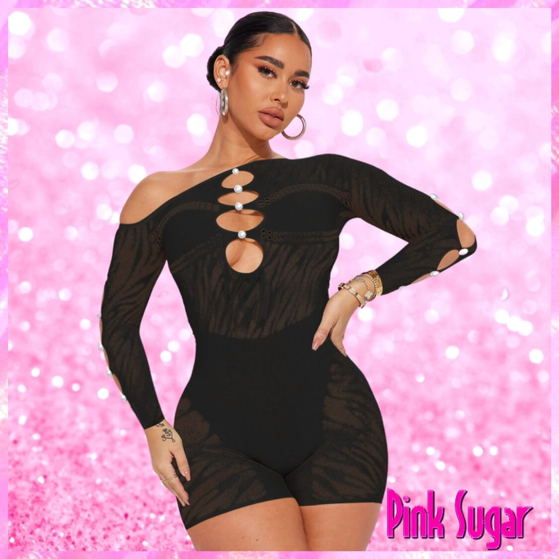 Sheer Mesh Cut Out Romper