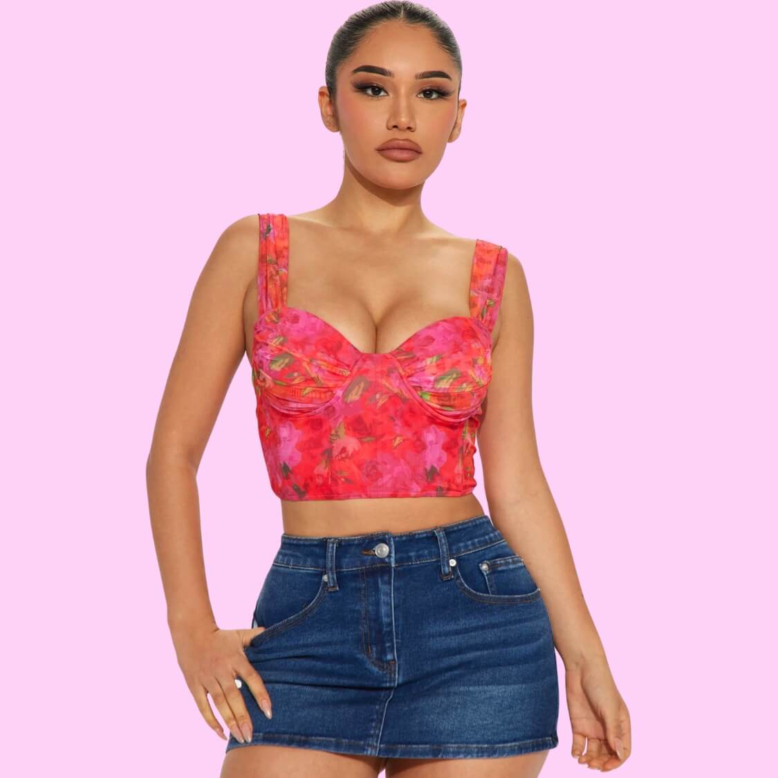 Mesh Floral Corset Top