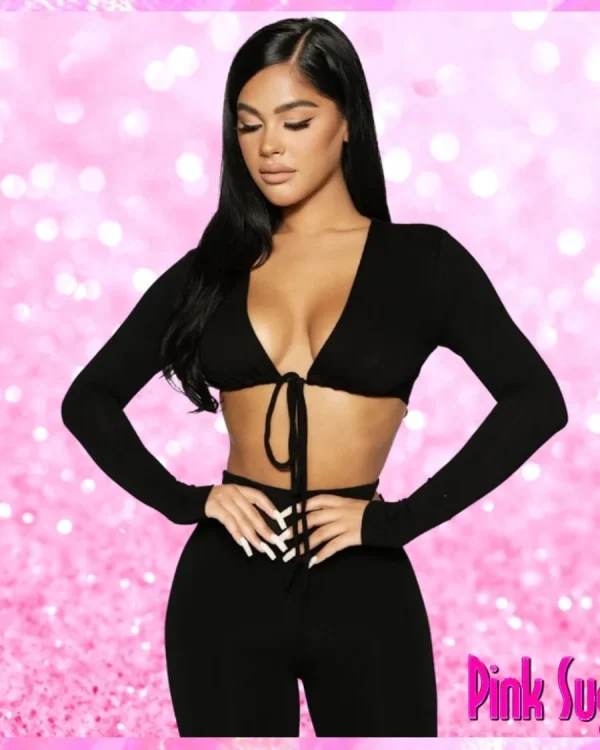 Tie Front Crop Top Pant Set