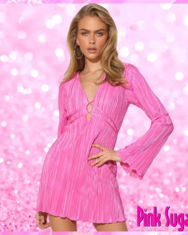 Plisse Tie Front Mini Dress Pink