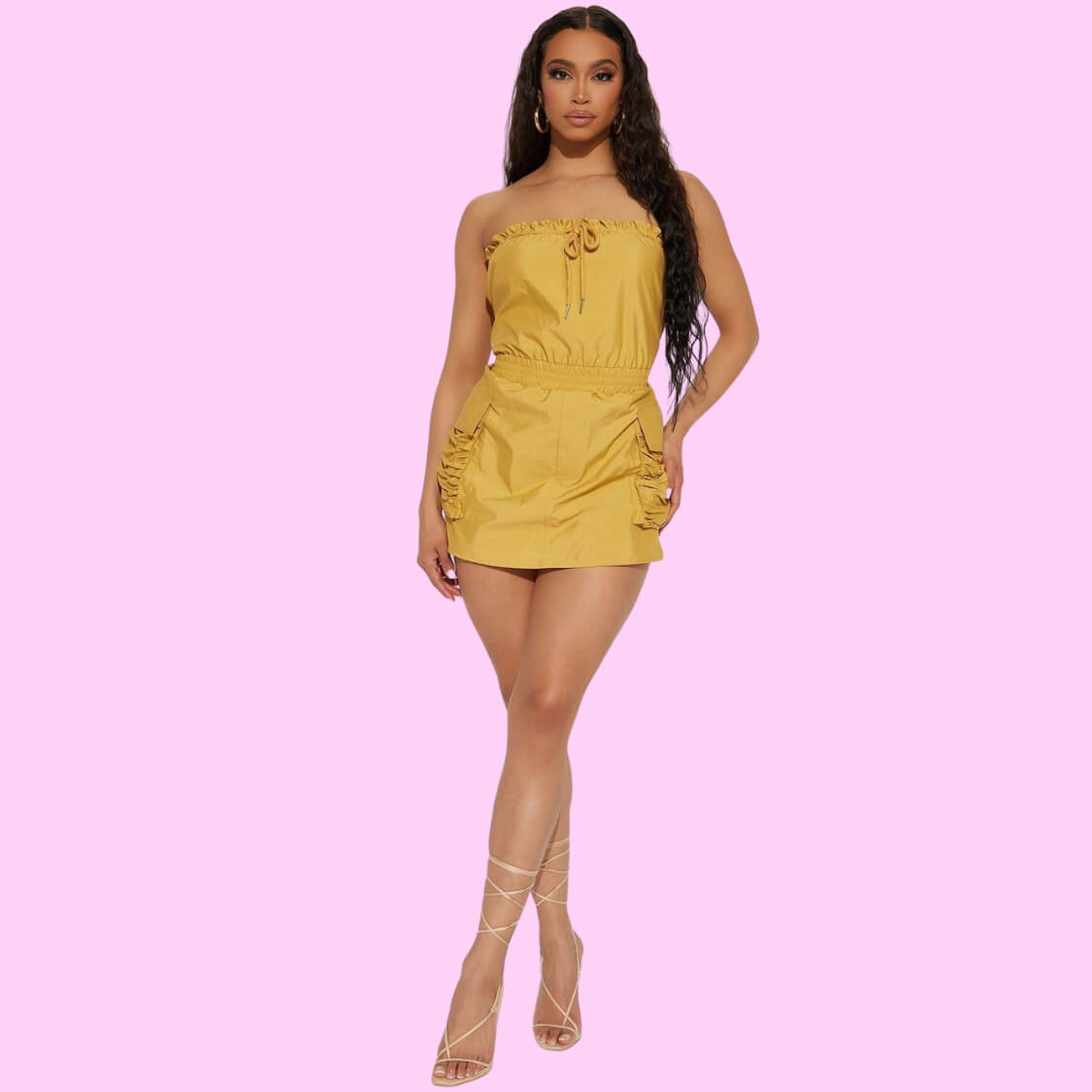 Tube Top Skort Romper Mustard Yellow