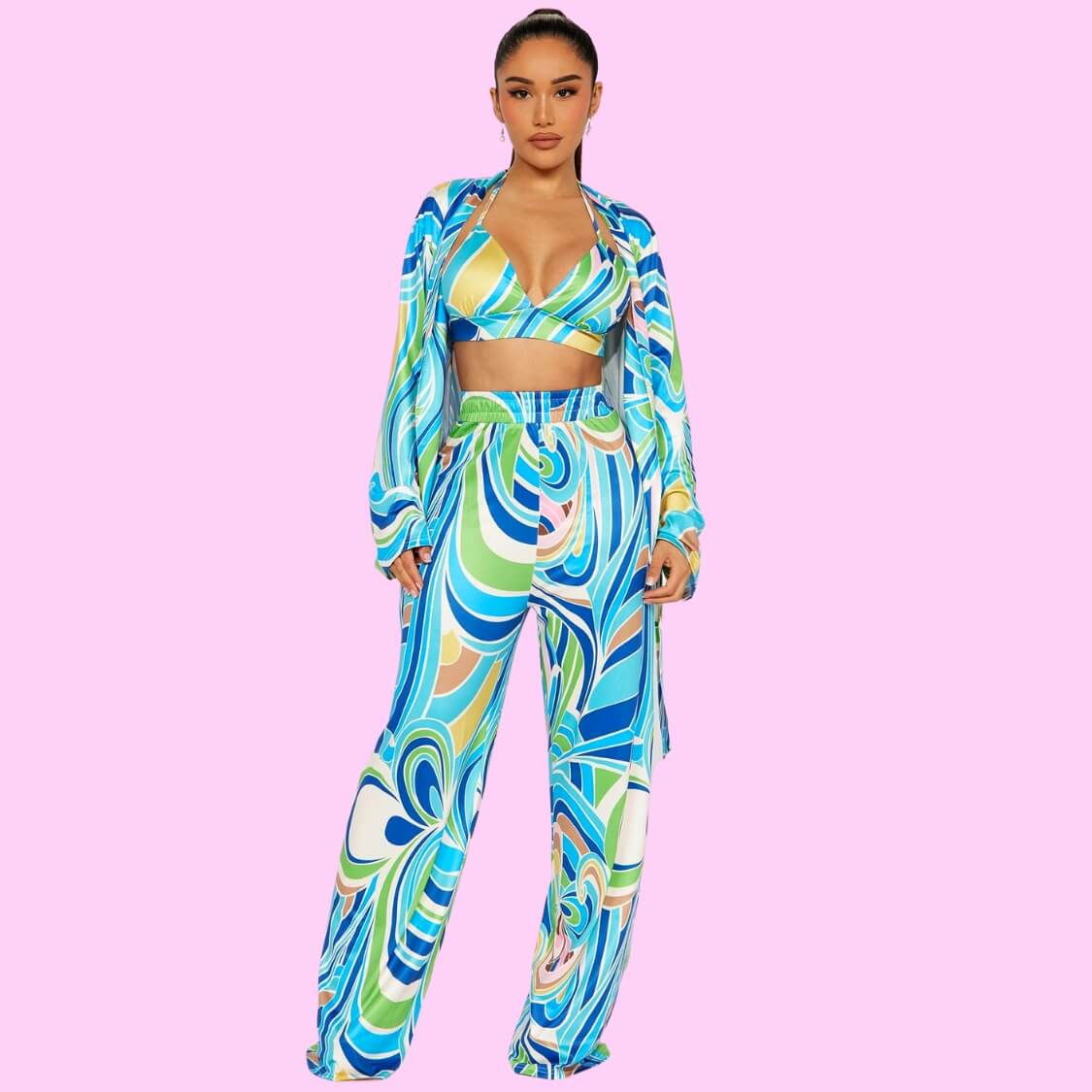 3 Piece Bralette Pants Set