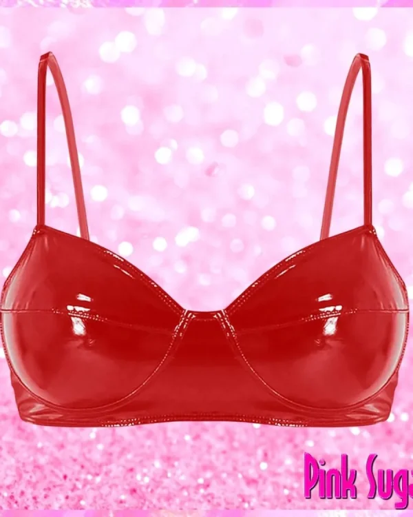 Wet look Faux Leather Bralette Red