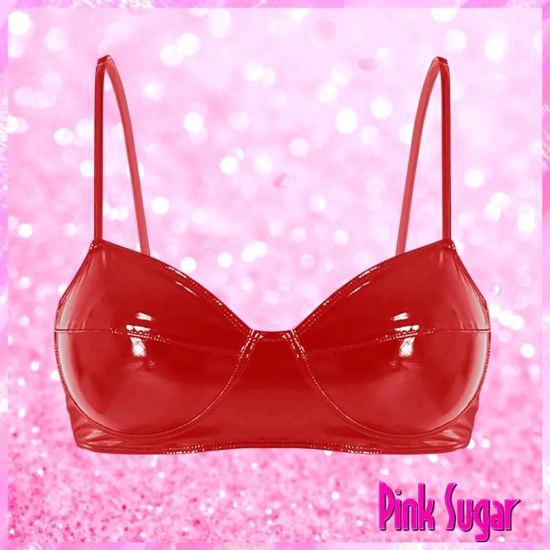 Wet look Faux Leather Bralette Red