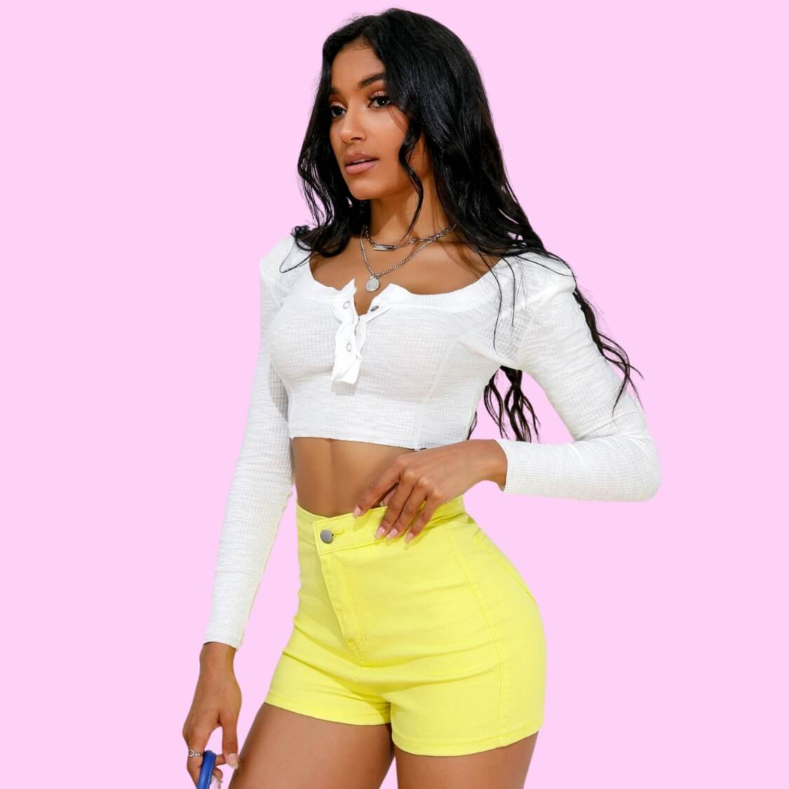 White Long Sleeve Crop Top