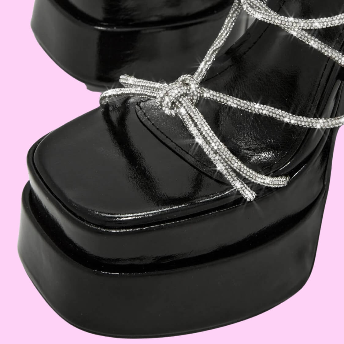 Rhinestone Strap Lace Up Heels