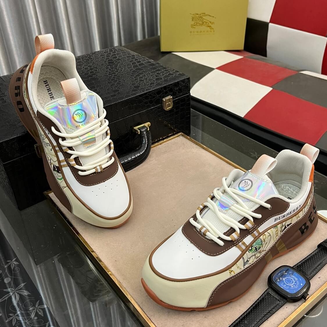 Brown Monogram Logo Sneakers