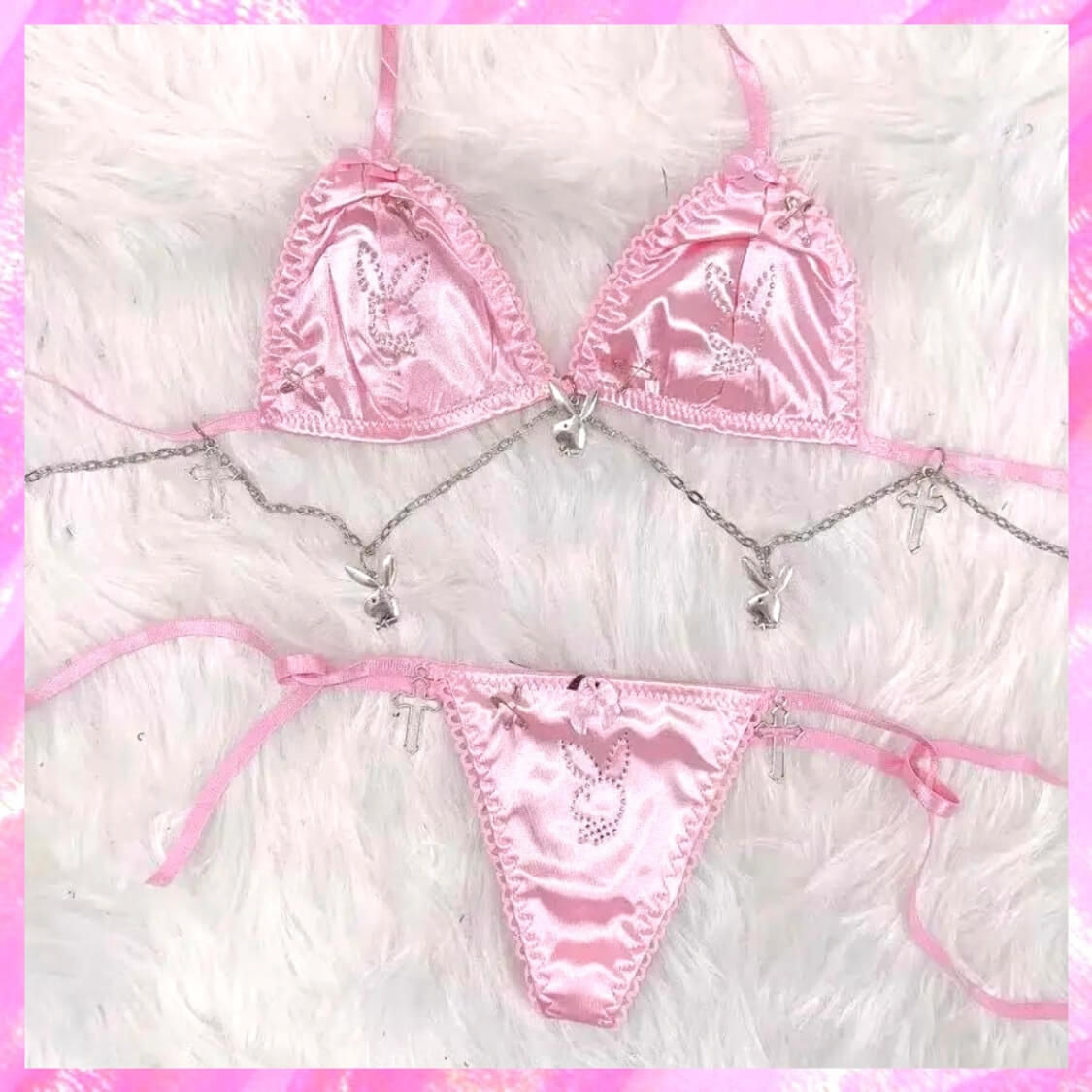 Crystal Charm Bunny Beach Party Thong Bikini 