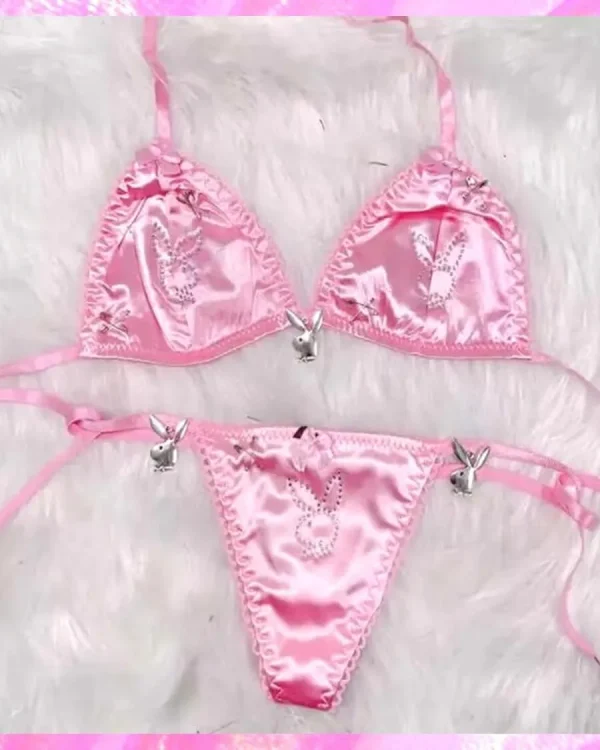 Satin Charm Bunny Beach Party Thong Bikini