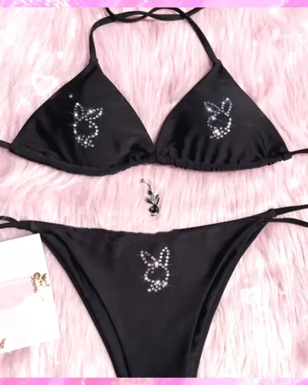 Crystal Logo Bunny Beach Party Thong Bikini