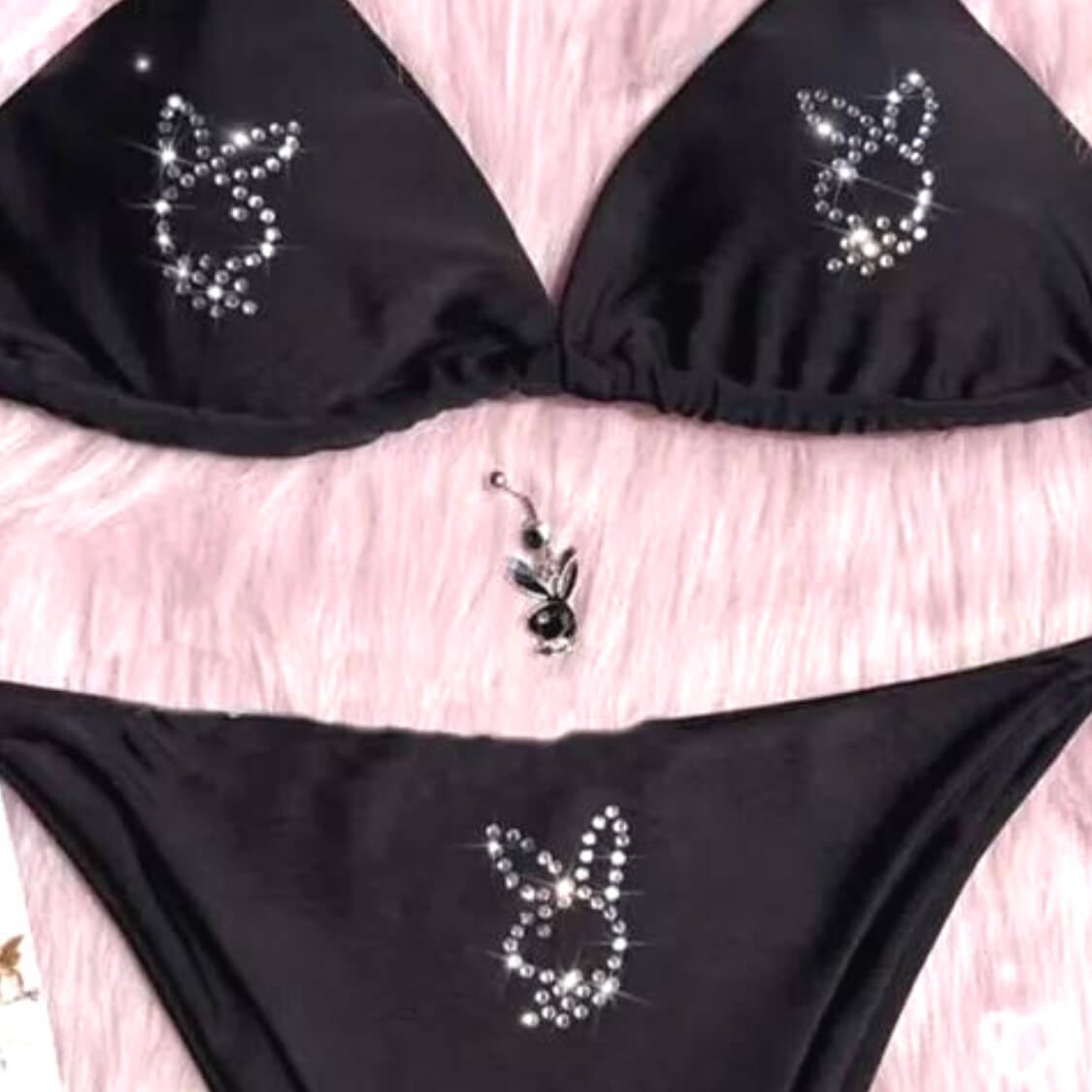 Crystal Logo Bunny Beach Party Thong Bikini 