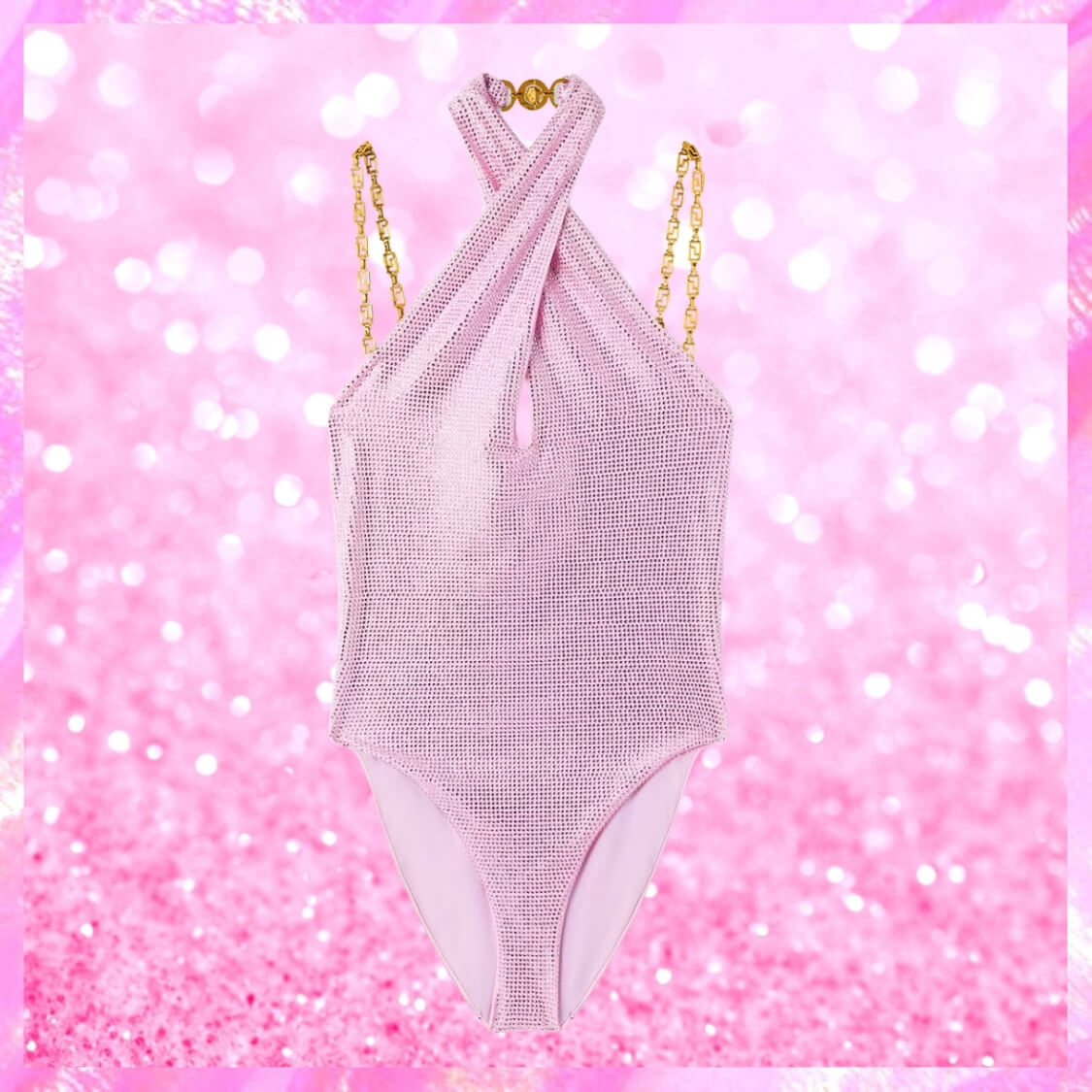 Glitter Greca Chain Swimsuit Bodysuit Pink