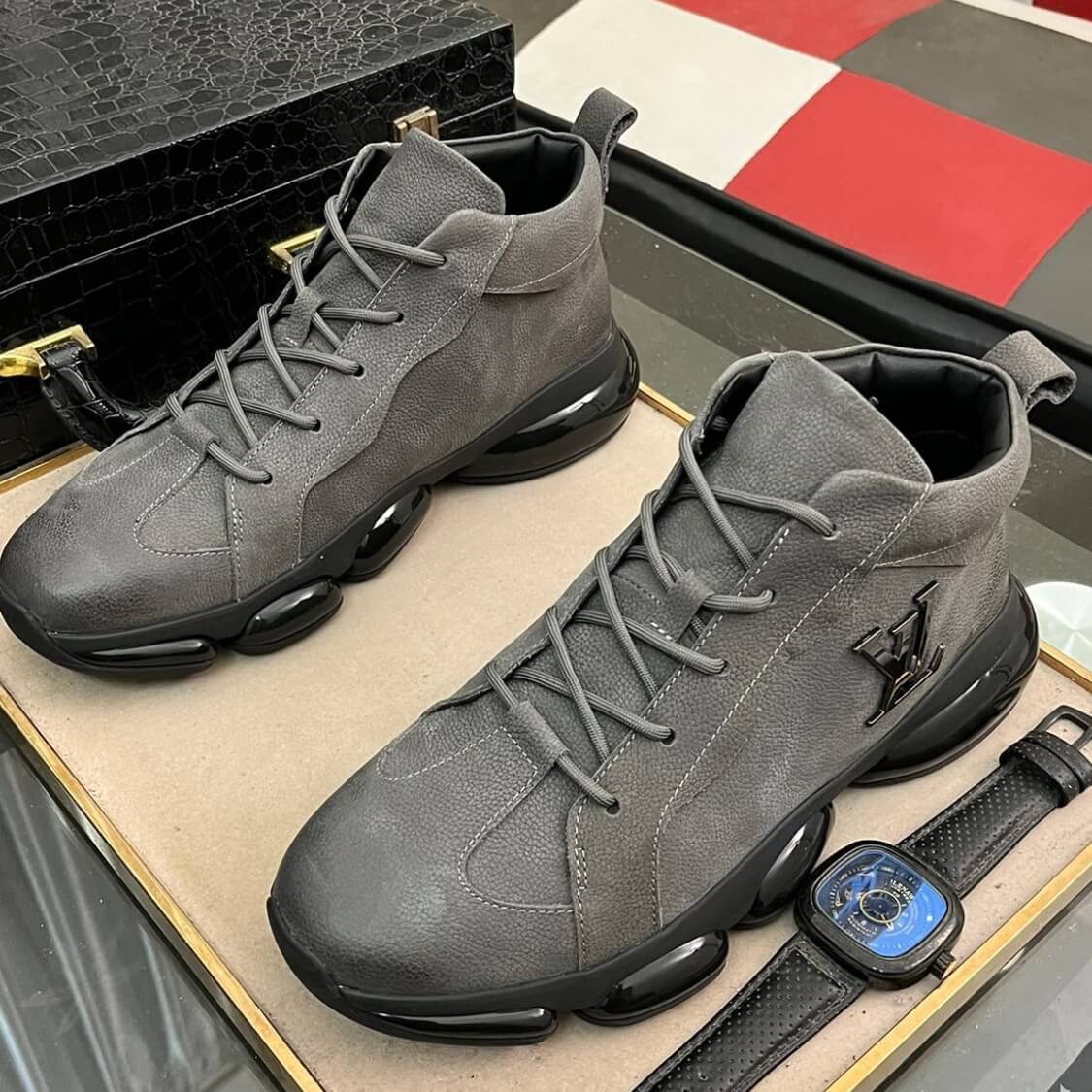 Leather Metal Logo Air Shoes