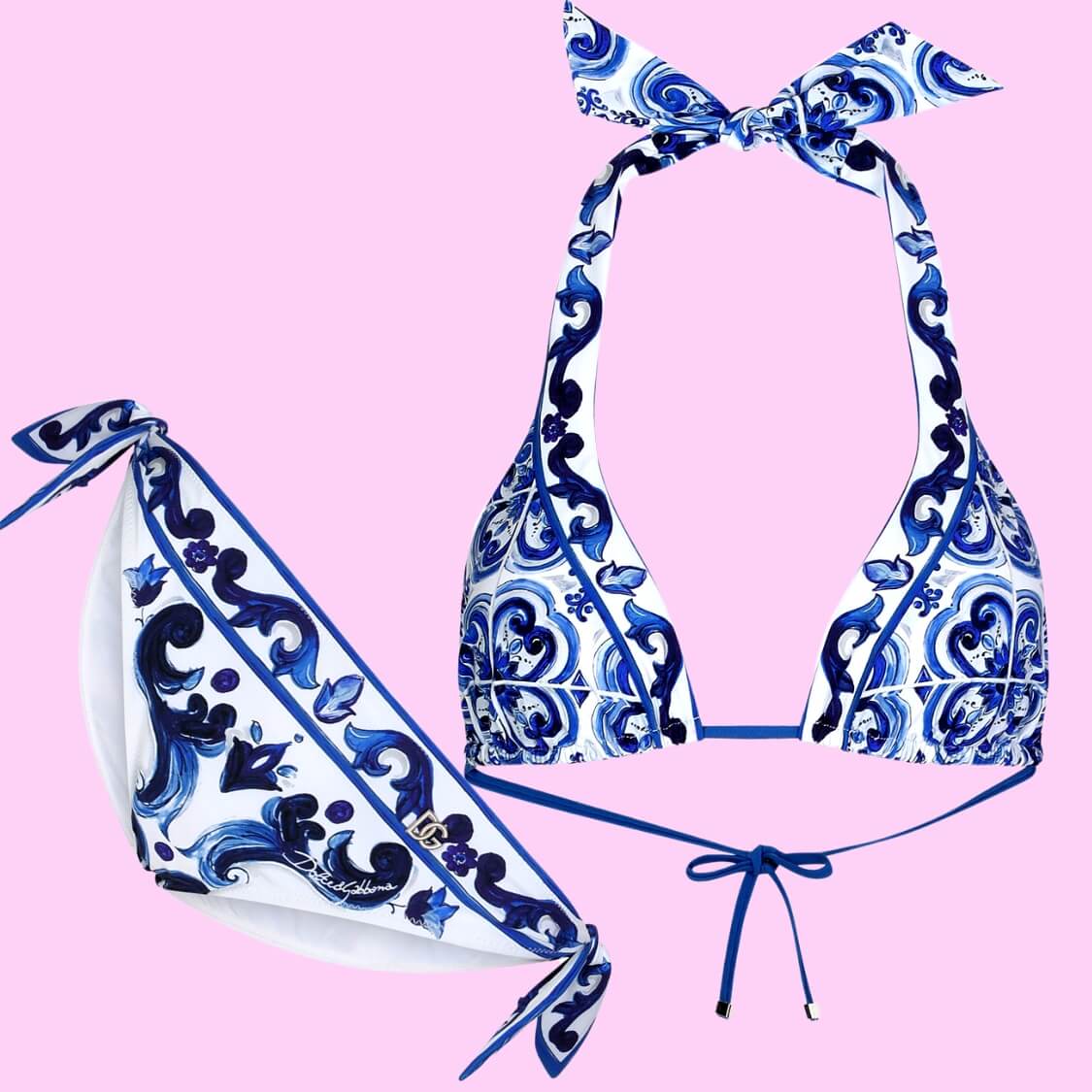 Halter Majolica-Print Balconette Bikini 