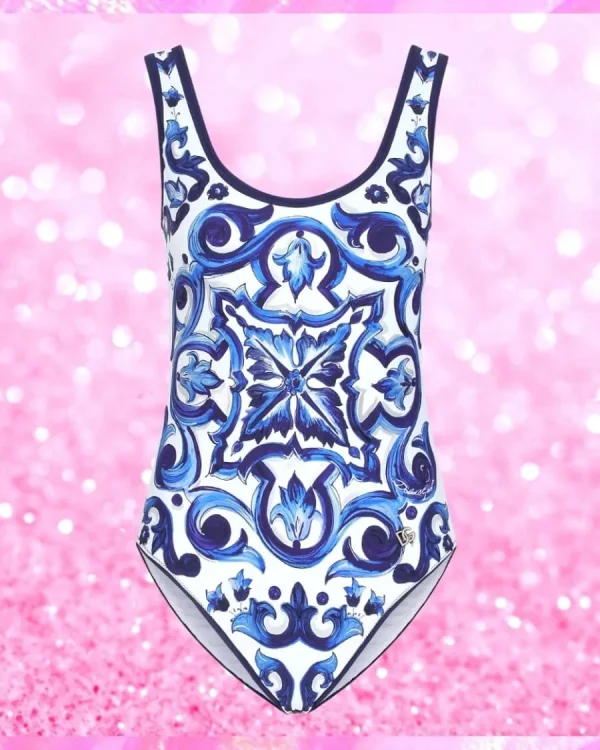 Majolica-Print Balconette Racing Swimsuit