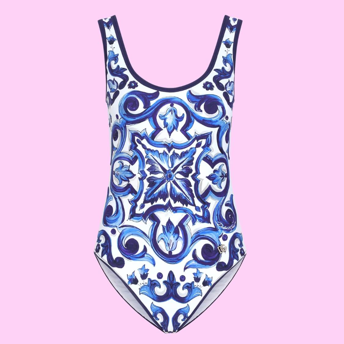 Majolica-Print Balconette Racing Swimsuit 