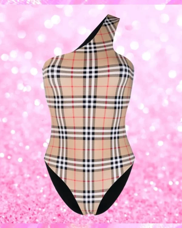 One shoulder Plaid Swimsuit
