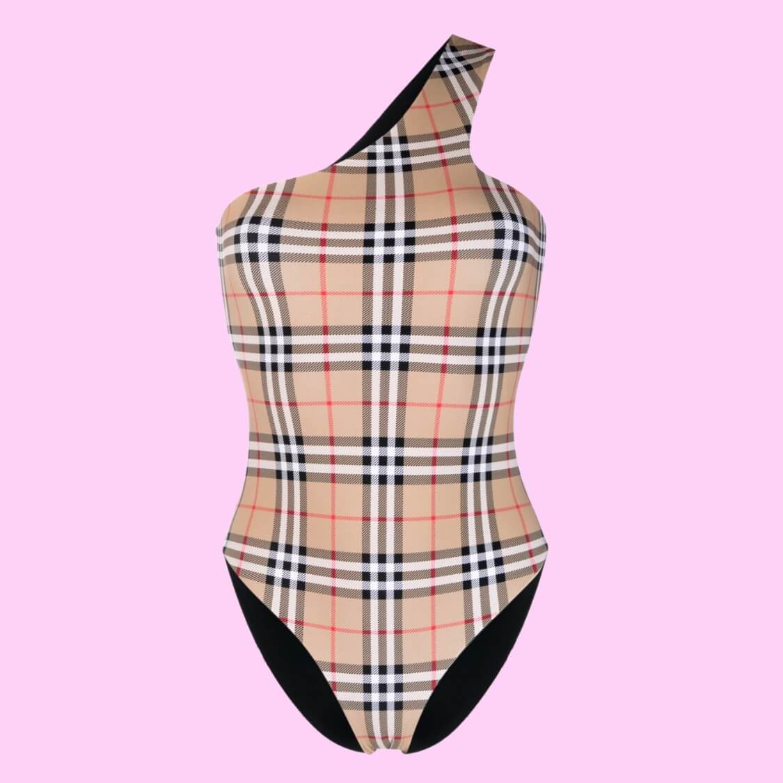 One shoulder Plaid Swimsuit 