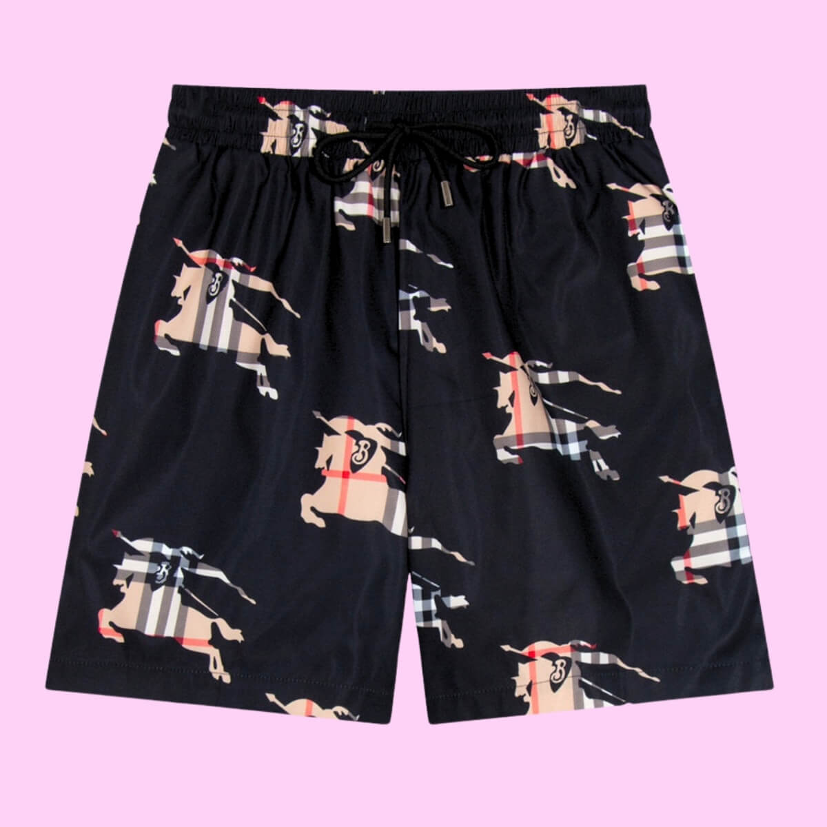 Designer Plaid Logo Swim Shorts In Black