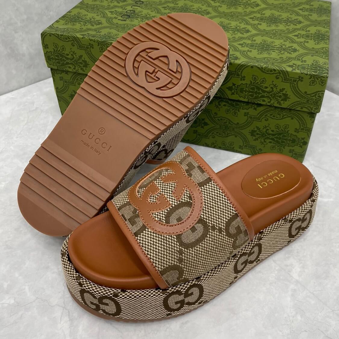 Angelina Monogram Canvas Flatform Sliders 