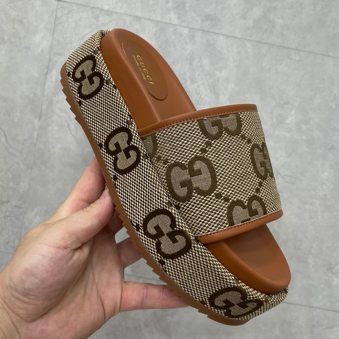 Angelina Monogram Canvas Flatform Sliders