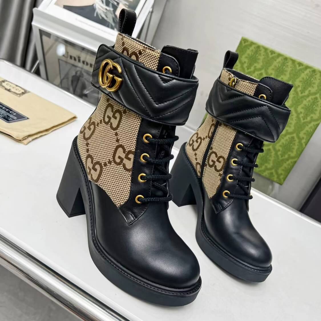 Ankle Strap Leather Heeled Boots 