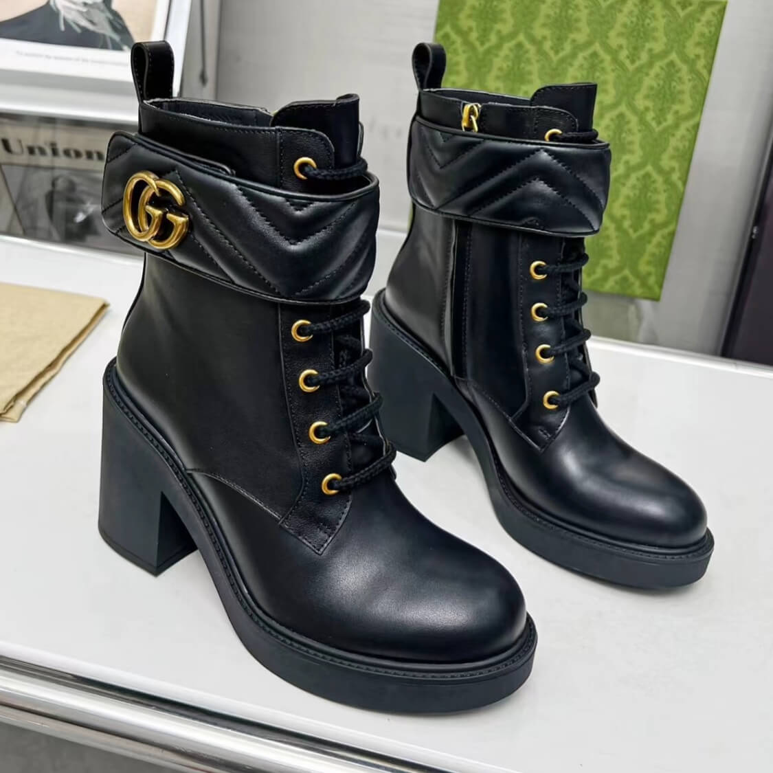 Ankle Strap Leather Heeled Boots