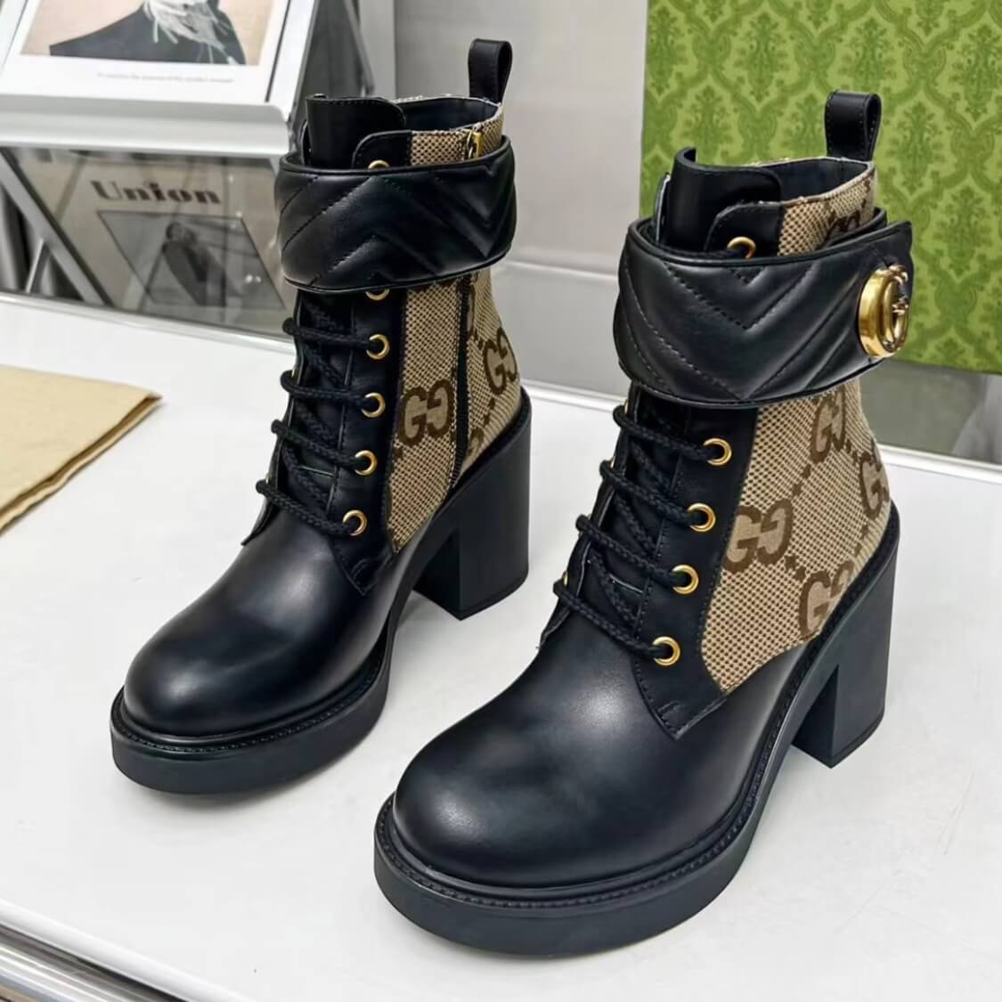 Ankle Strap Leather Heeled Boots 