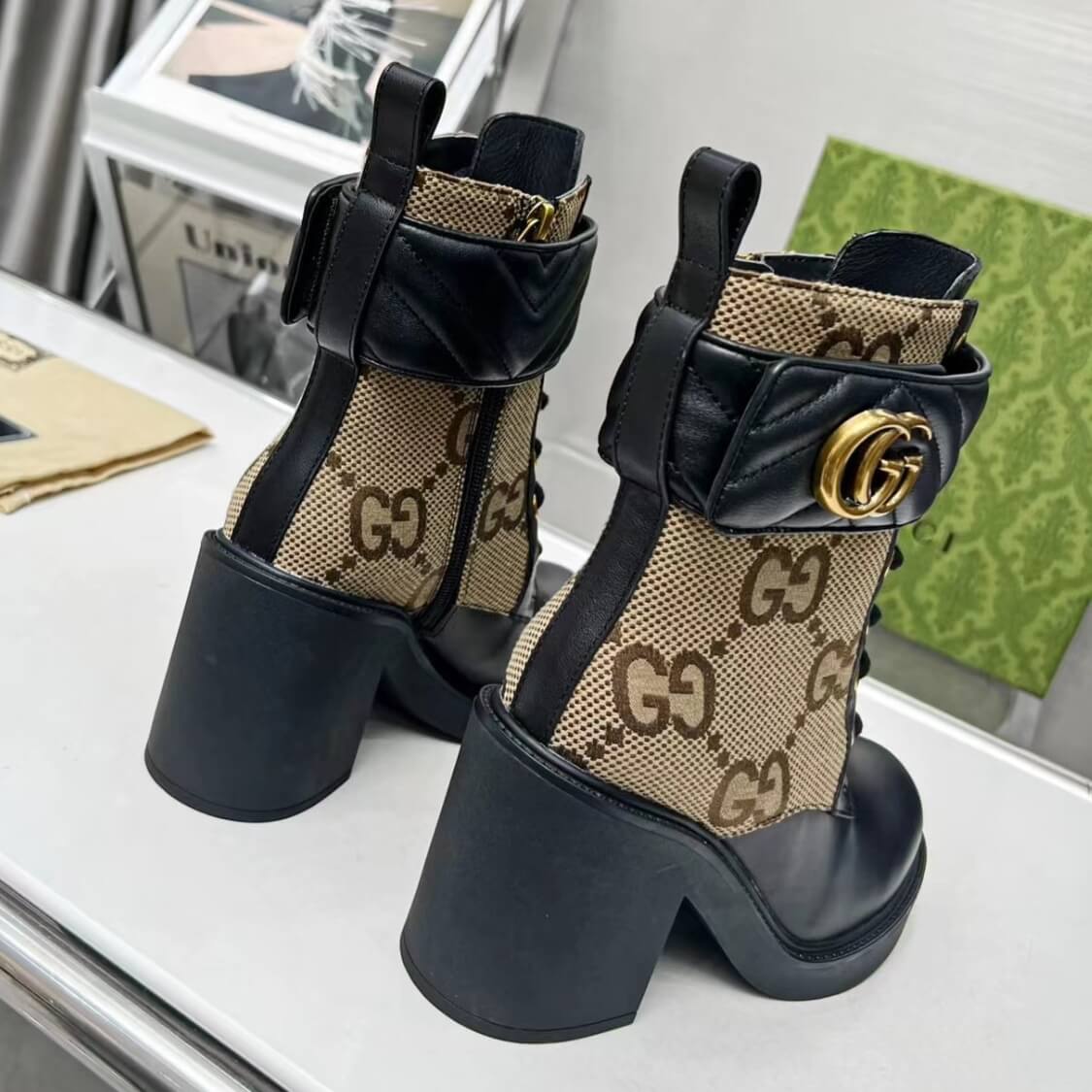Ankle Strap Leather Heeled Boots 