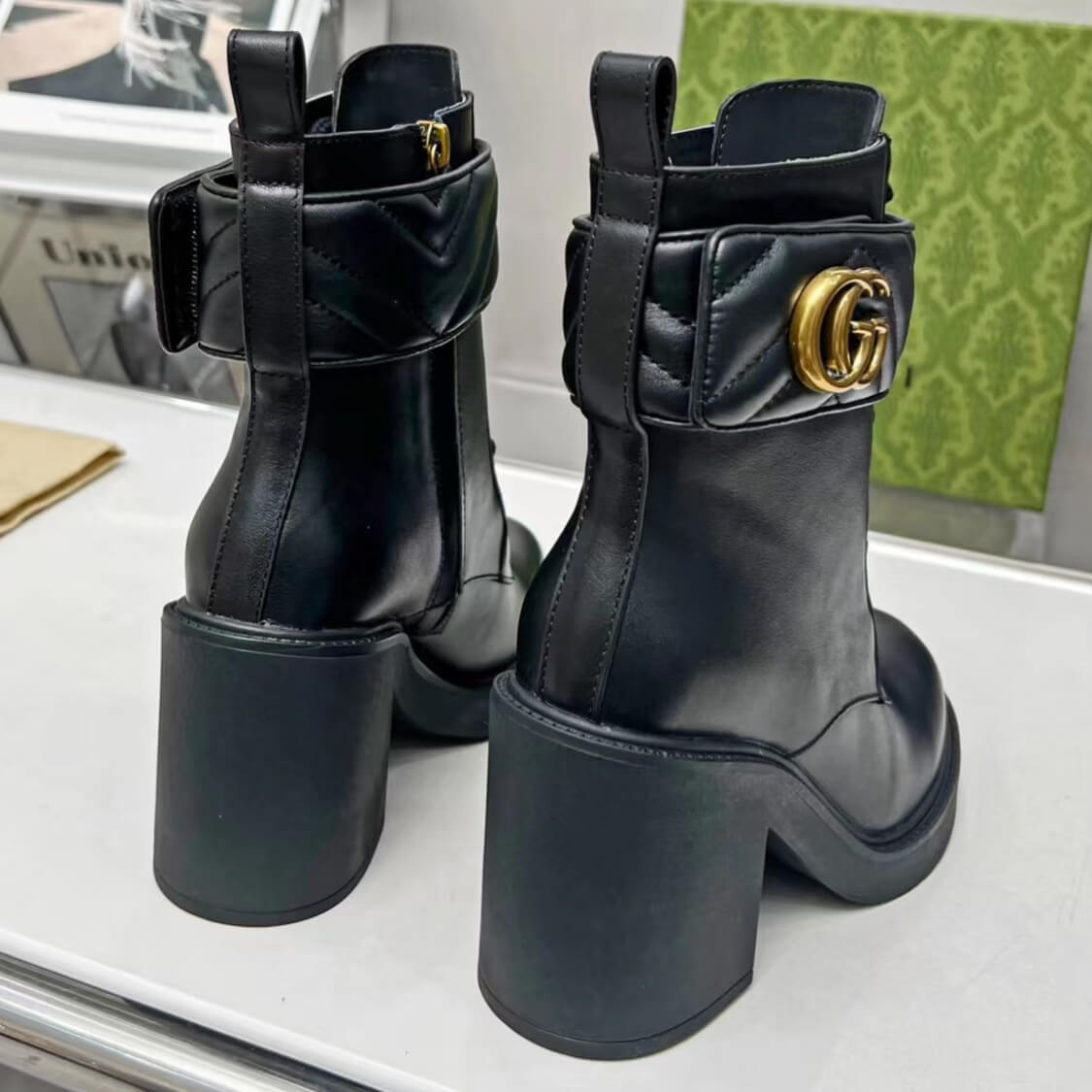 Ankle Strap Leather Heeled Boots