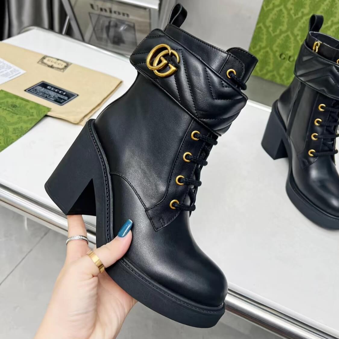 Ankle Strap Leather Heeled Boots
