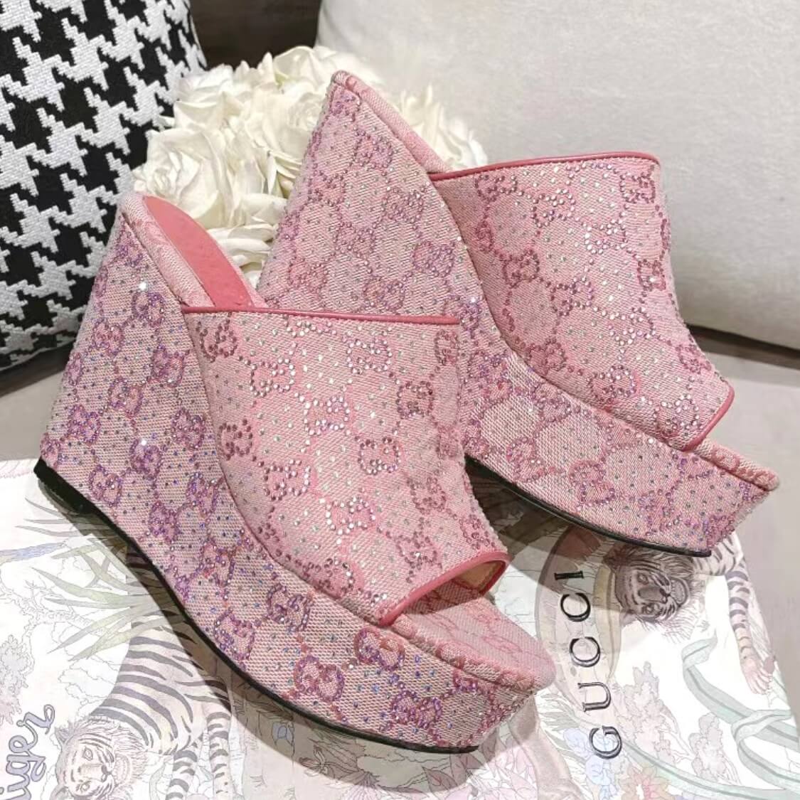 Crystal Web G Wedge Sandals 