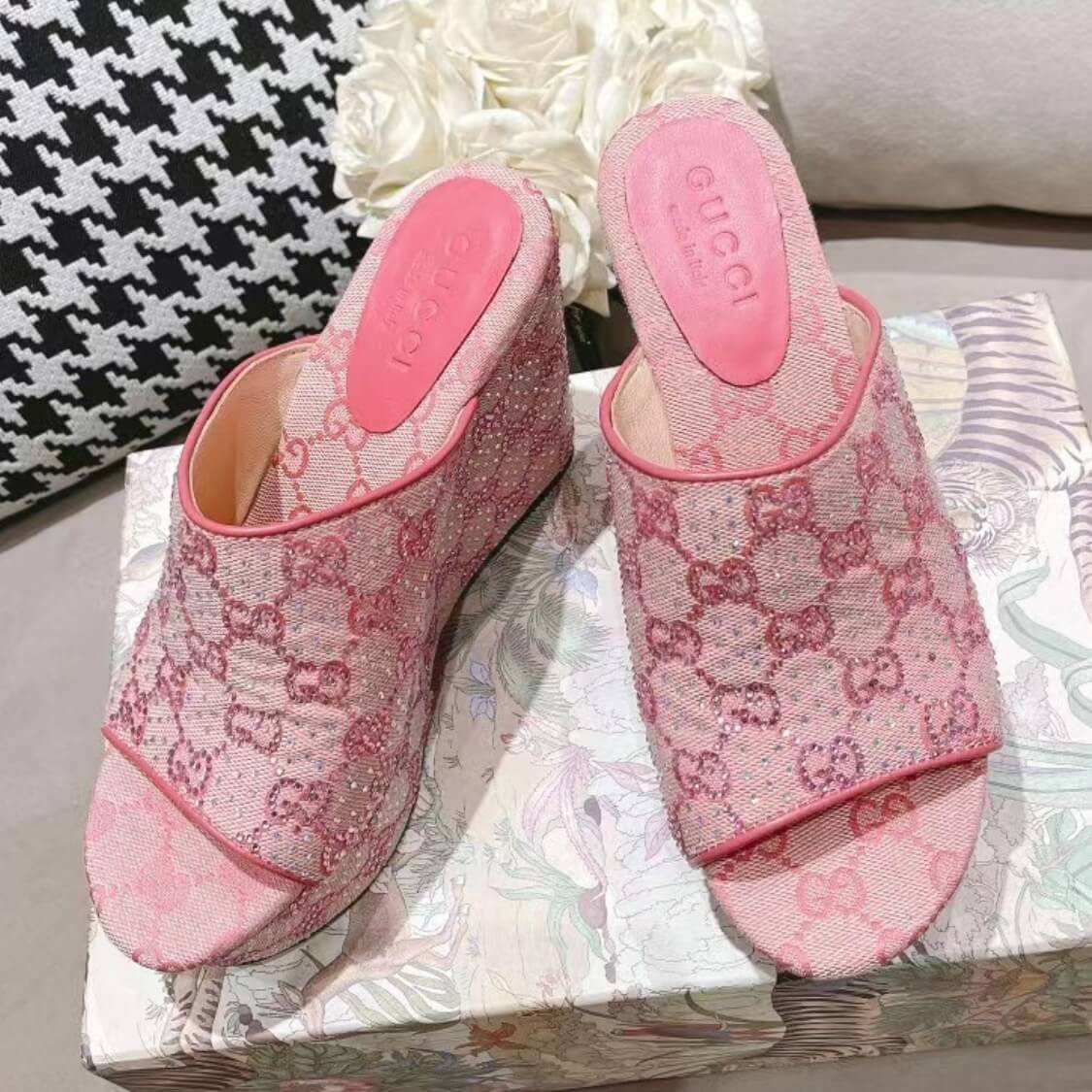 Crystal Web G Wedge Sandals 