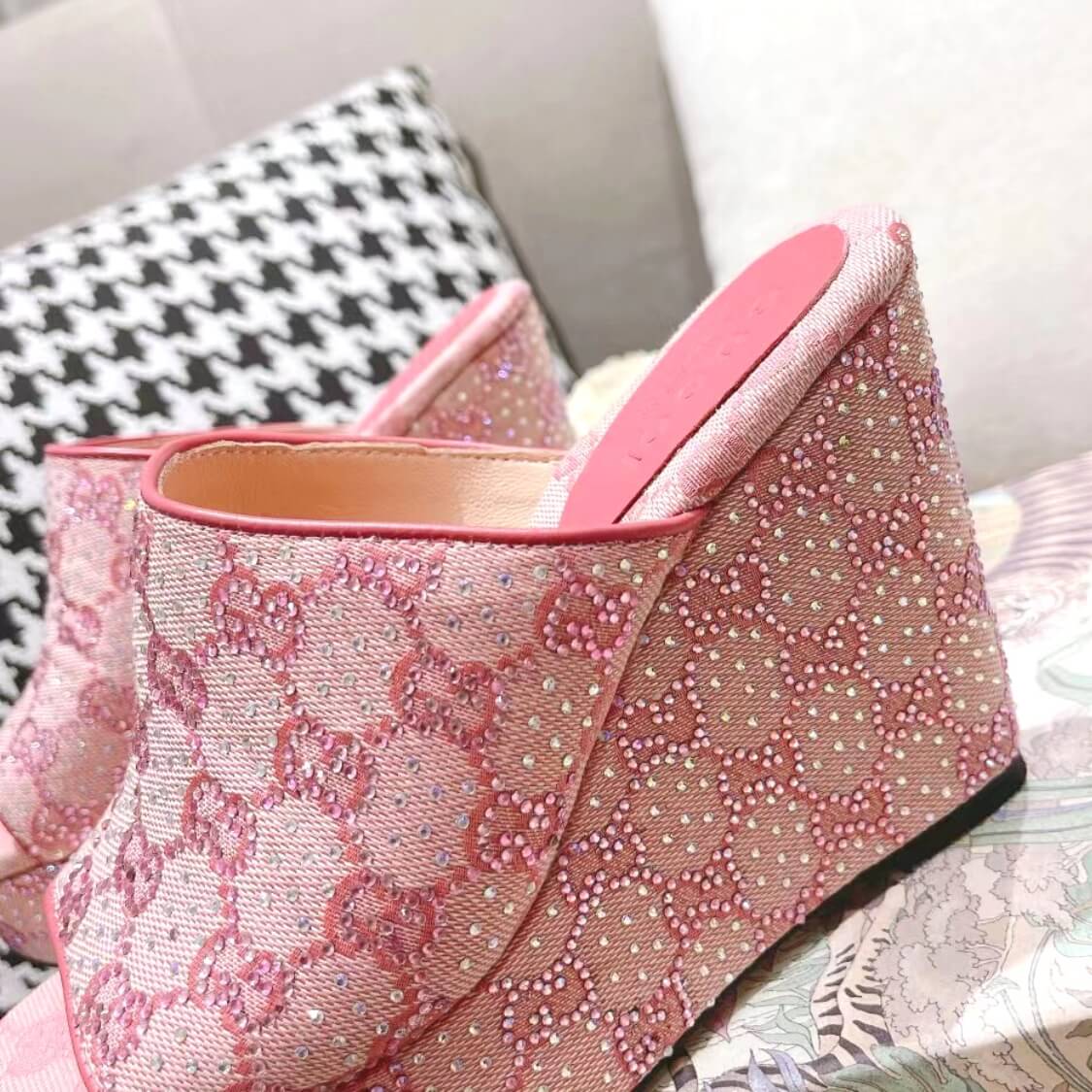 Crystal Web G Wedge Sandals 