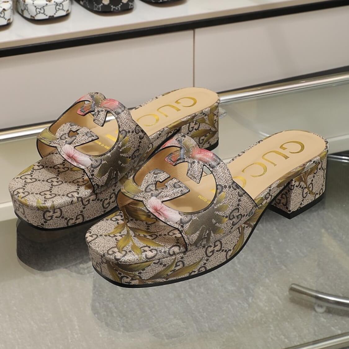 Cut Out Floral Web Logo Mule Sandals 