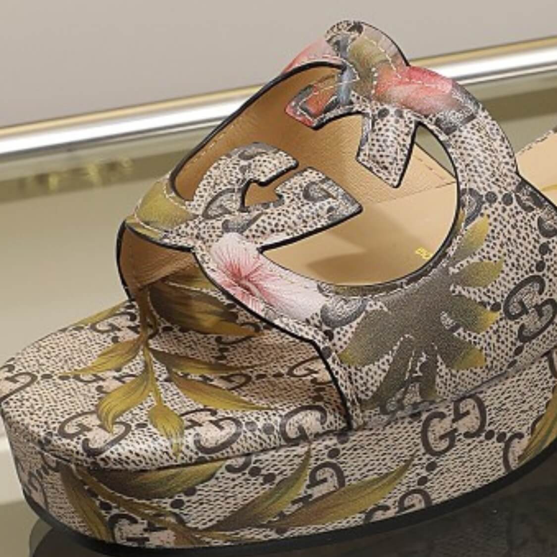 Cut Out Floral Web Logo Mule Sandals 