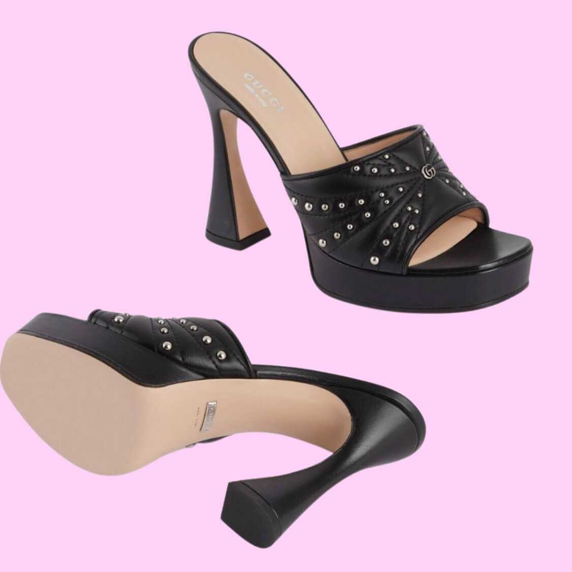 Embellished Flute Heel Mule Sandals 