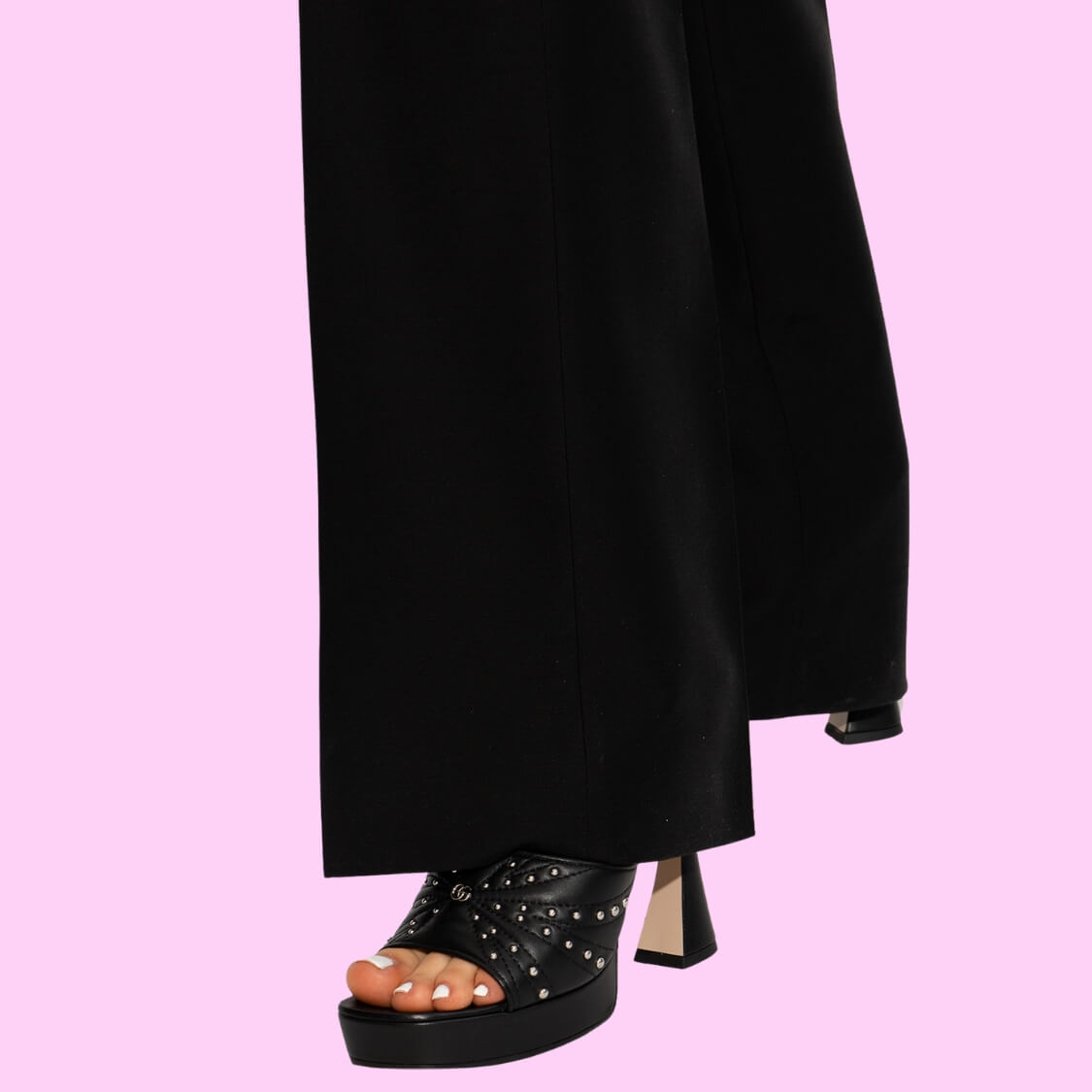 Embellished Flute Heel Mule Sandals 