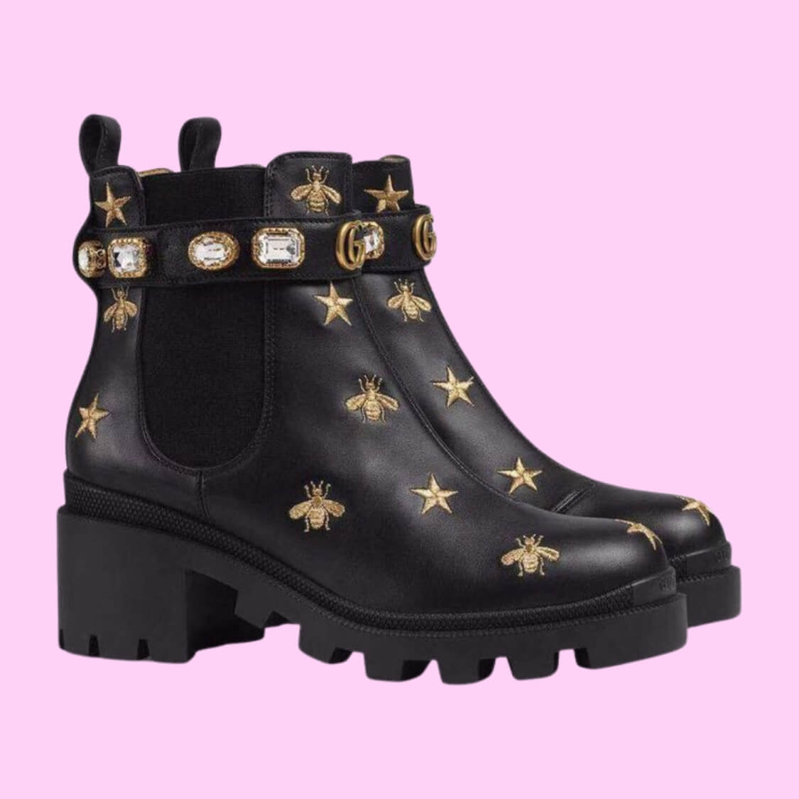 Embroidered Star Bee Gem Ankle Boots