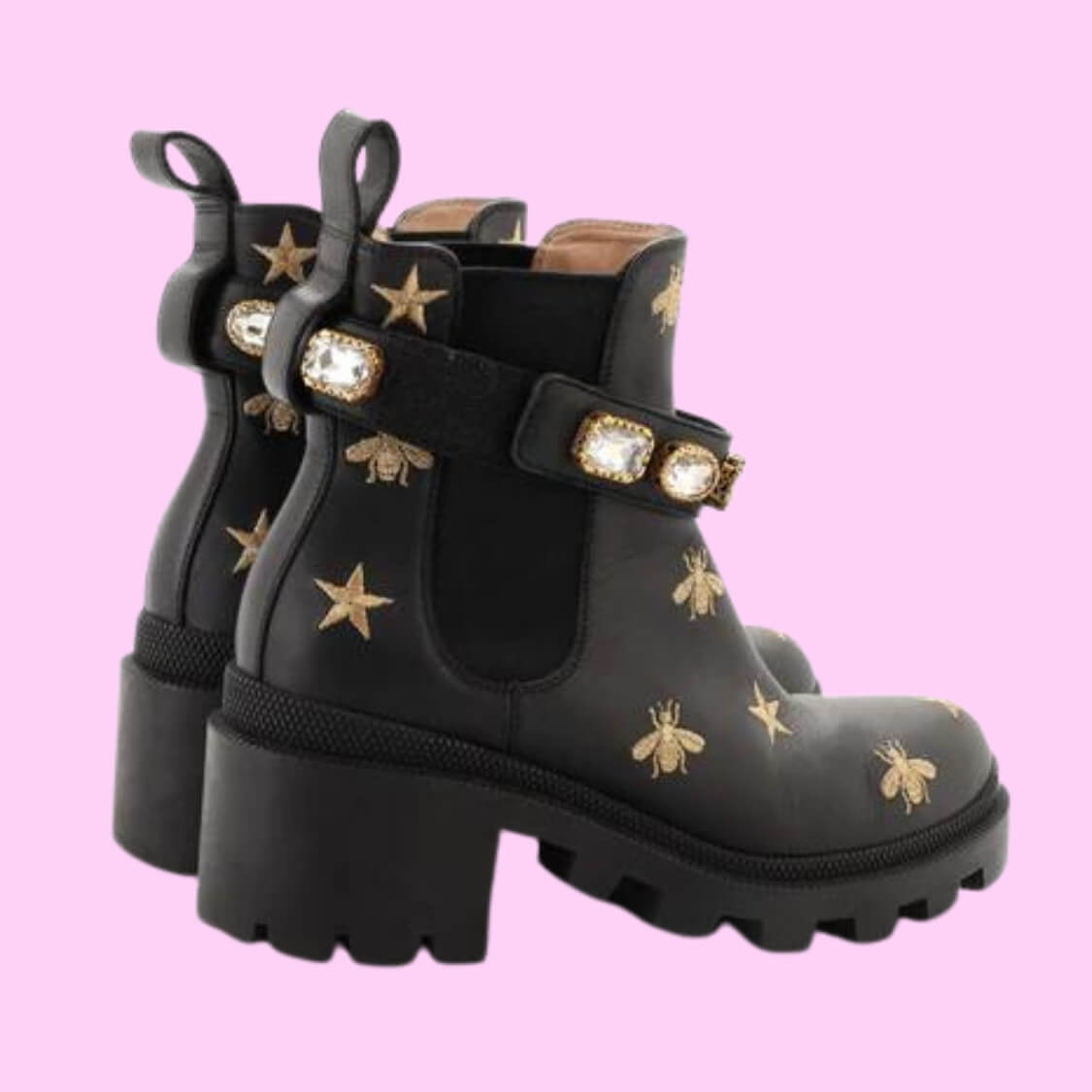 Embroidered Star Bee Gem Ankle Boots