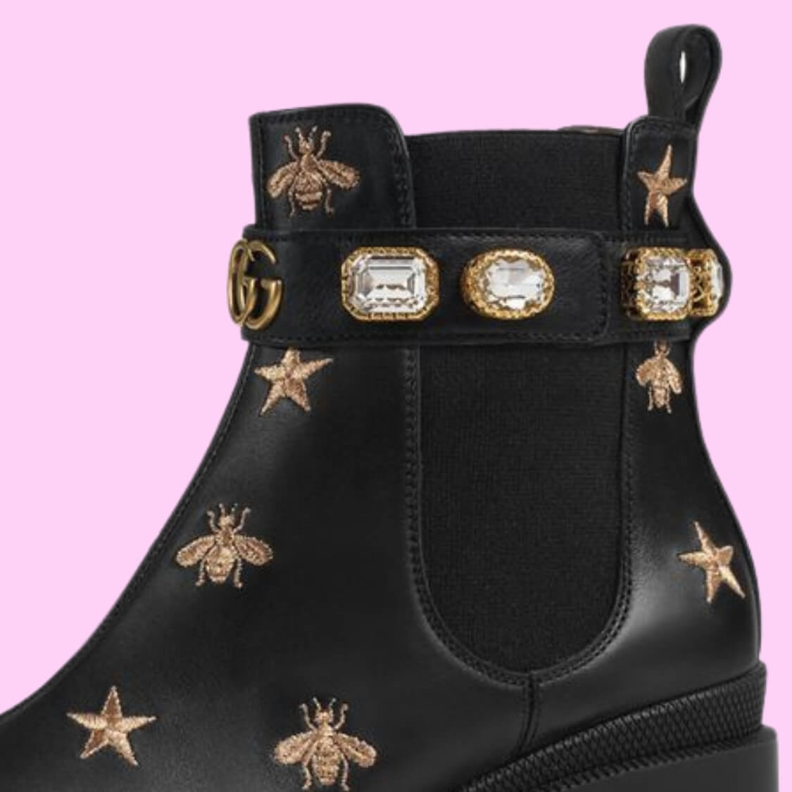 Embroidered Star Bee Gem Ankle Boots