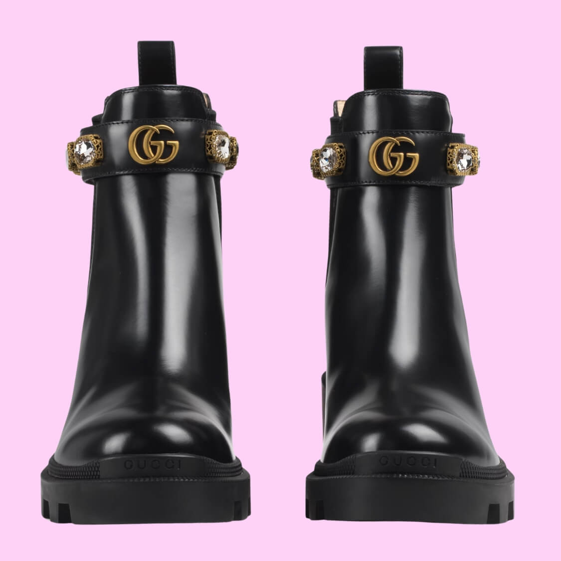 Leather Ankle Boots With Gem Belt 