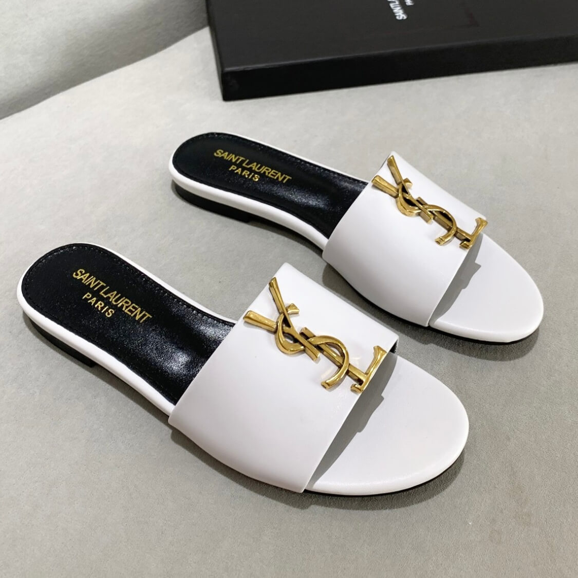 Metal Logo Flat Mule Sandals