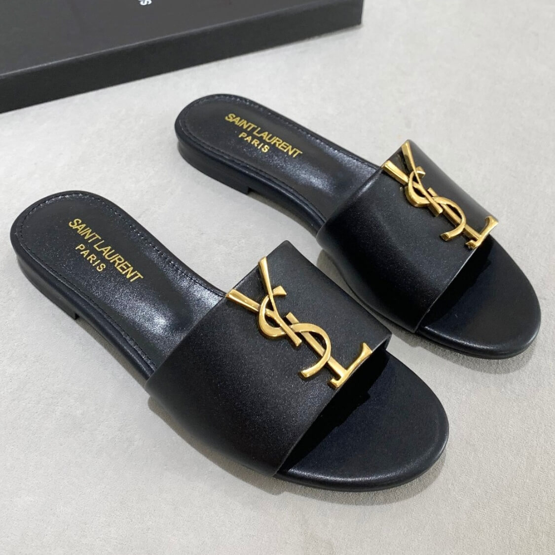 Metal Logo Flat Mule Sandals