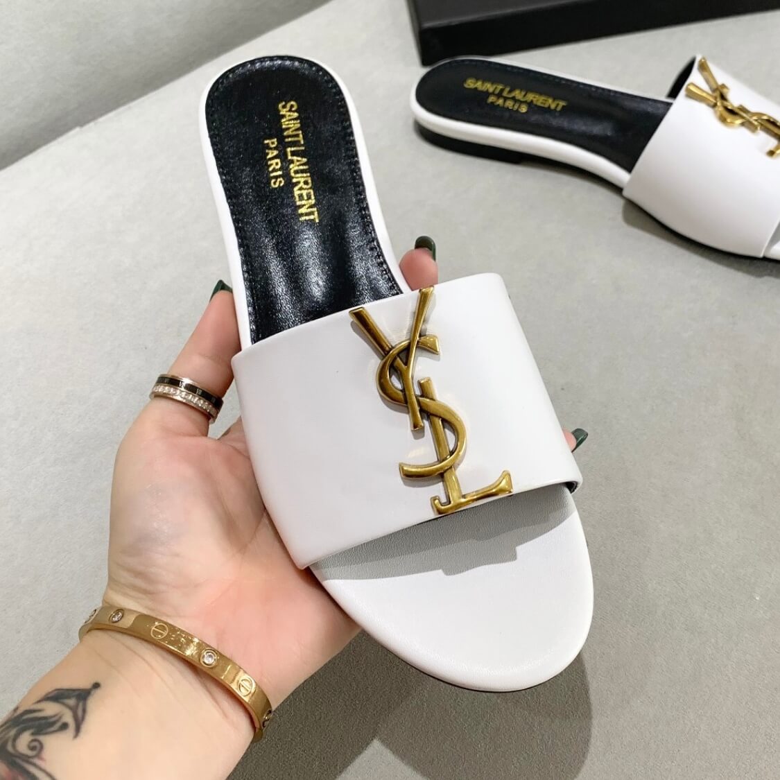 Metal Logo Flat Mule Sandals