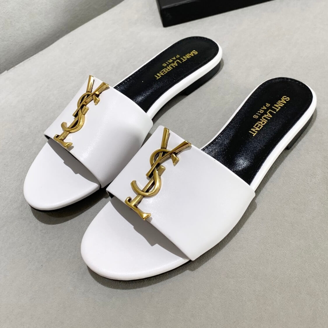 Metal Logo Flat Mule Sandals