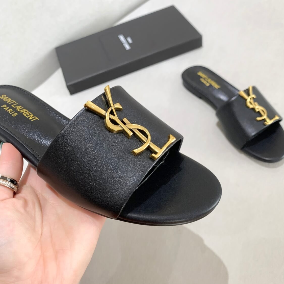 Metal Logo Flat Mule Sandals