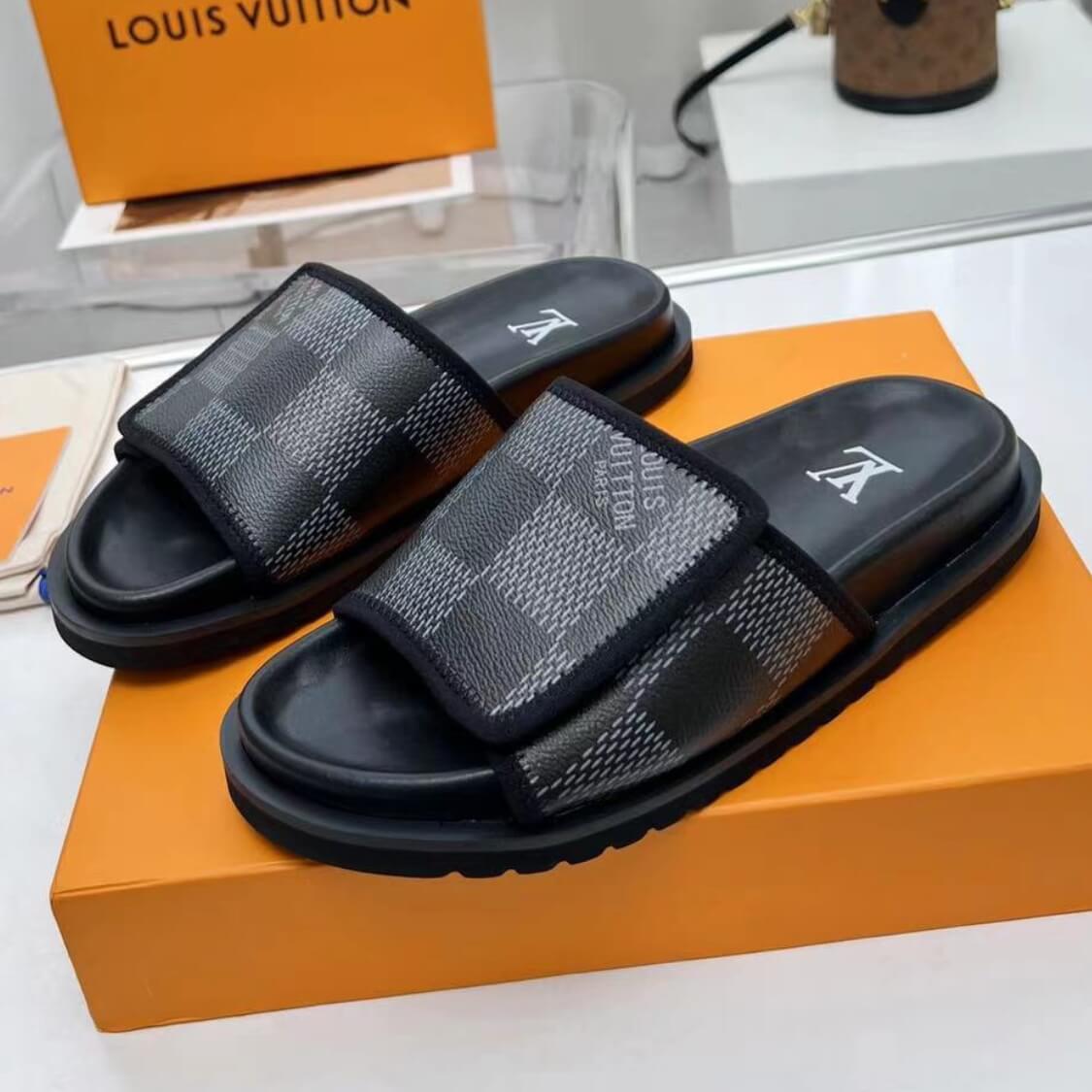 Monogram Adjustable Velcro Strap Slide Sandals 