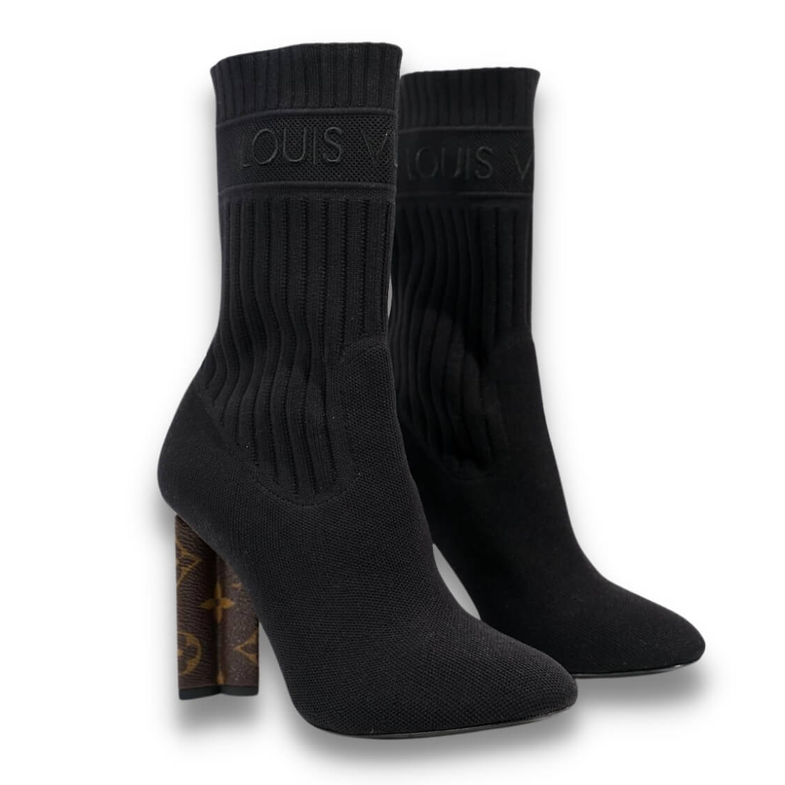 Monogram Heel Stretch Fabric Silhouette Ankle Boots