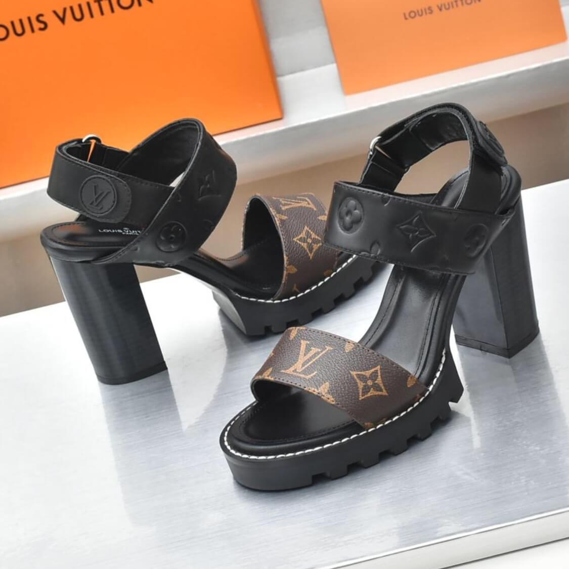 Monogram Open Toe Block Heels